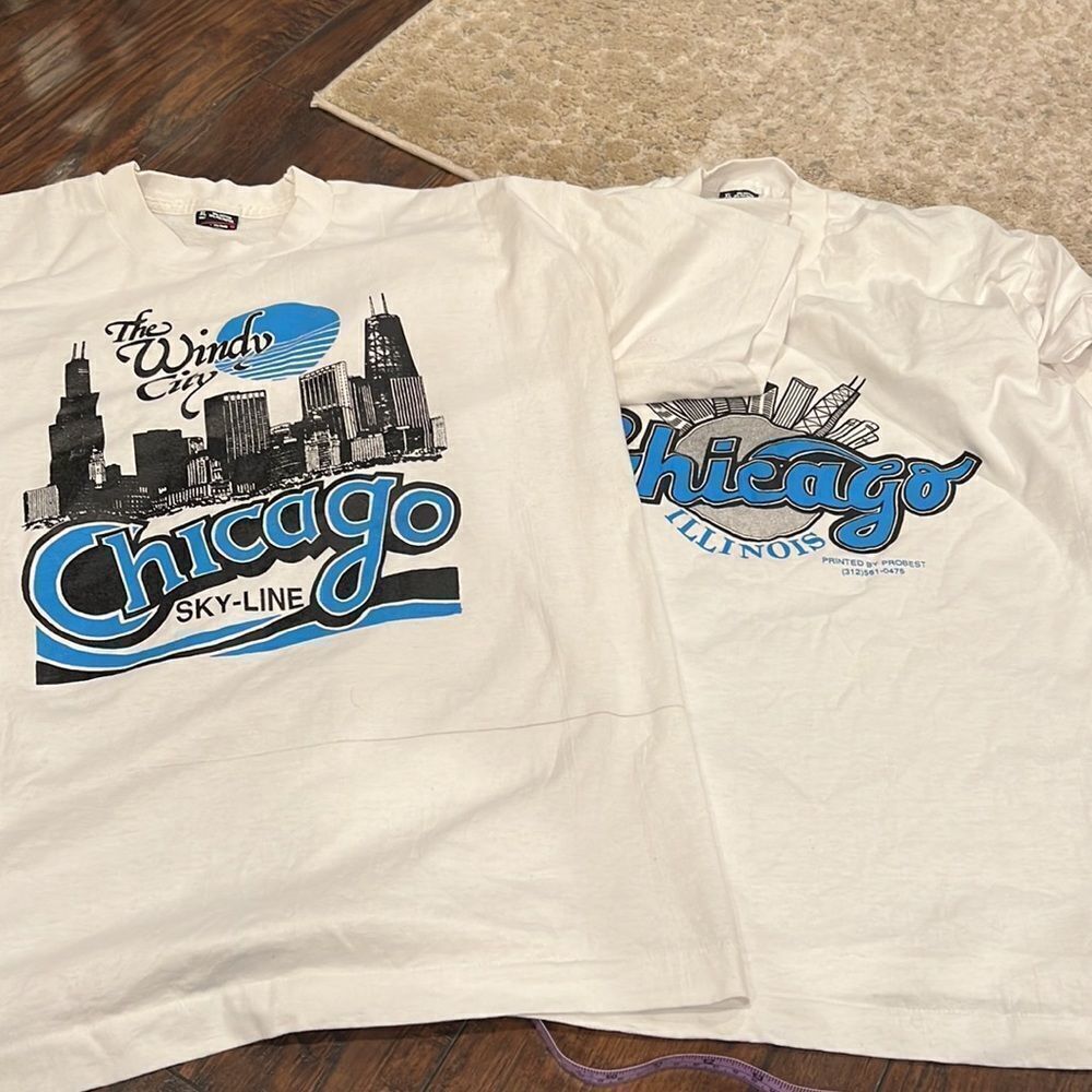 Vintage 90s Chicago T-Shirt Illinois IL Chi Town Skyline - Large Made in the USA